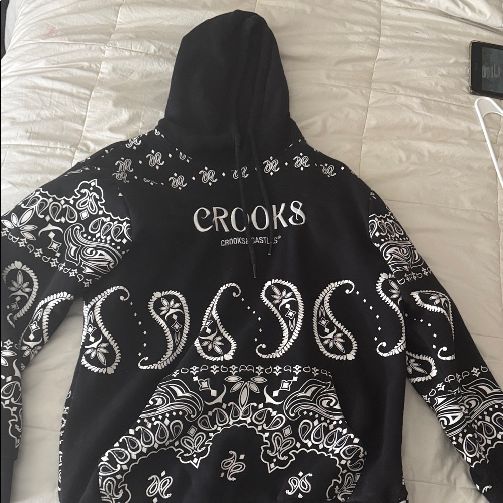 Crooks & Castles Black Hoodie with White Paisley Design
